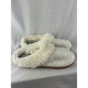 DLuxe by Dearfoams Womens Cable Knit Faux Lined Slippers Cream White Large 9-10